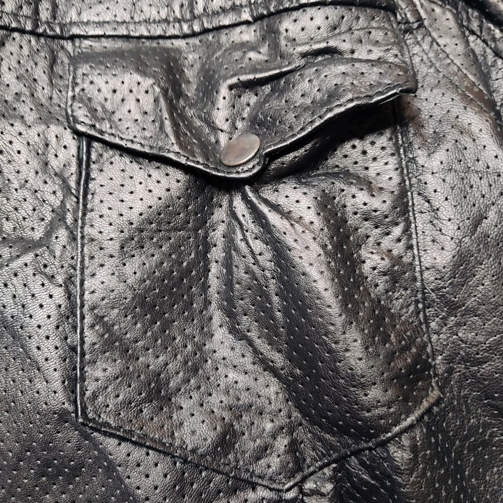 VTG MAS LEATHER Men Medium Black Snap Button Mesh Lined Long Sleeve Jacket - Picture 9 of 16